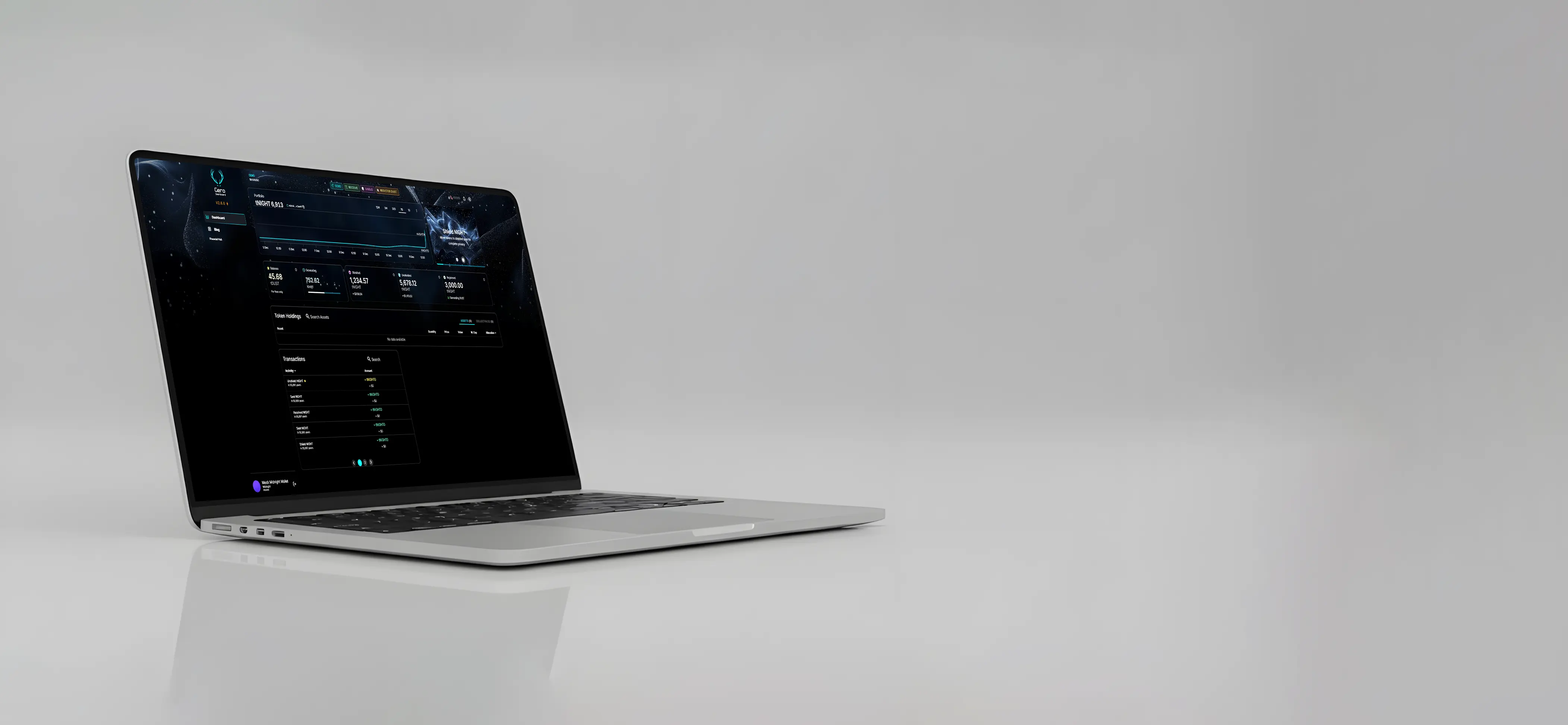 Gero Dashboard interface showing Midnight Wallet